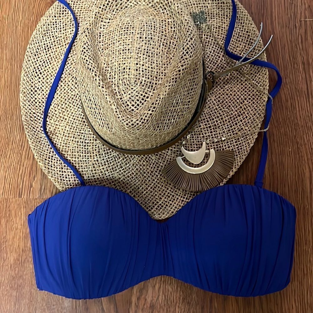 H & M Cobalt Blue Strapless Halter Bikini Push up Top